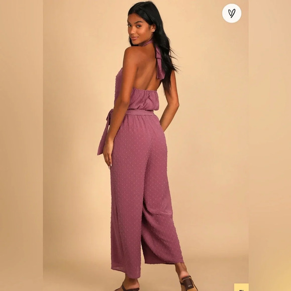 Lulus Only the Sweetest Mauve Purple Swiss Dot
Halter Jumpsuit NWT Size SMALL! - Picture 2 of 4